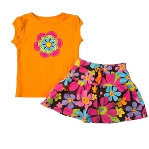 Carters Flower Skirt Set Toddler Girls 24M Orange Pink Floral Retro Kidcore 2pc